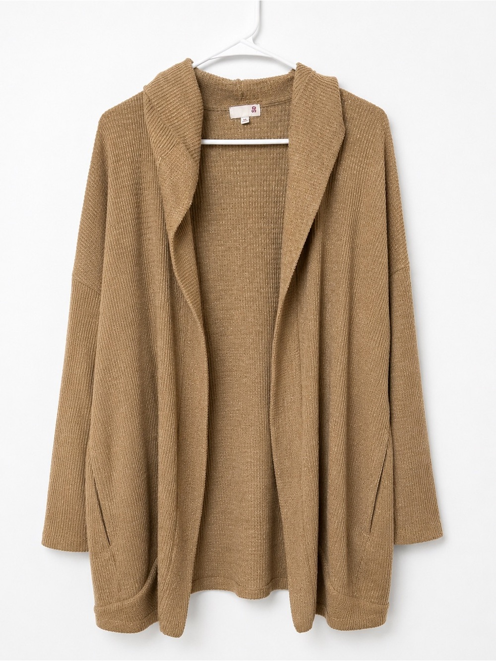 SO Open-Front Shawl Collar Cardigan - Camel